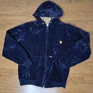 Carhartt Plush Velvet Sherpa Hoodie Rare Vintage Zip Jacket Blue
